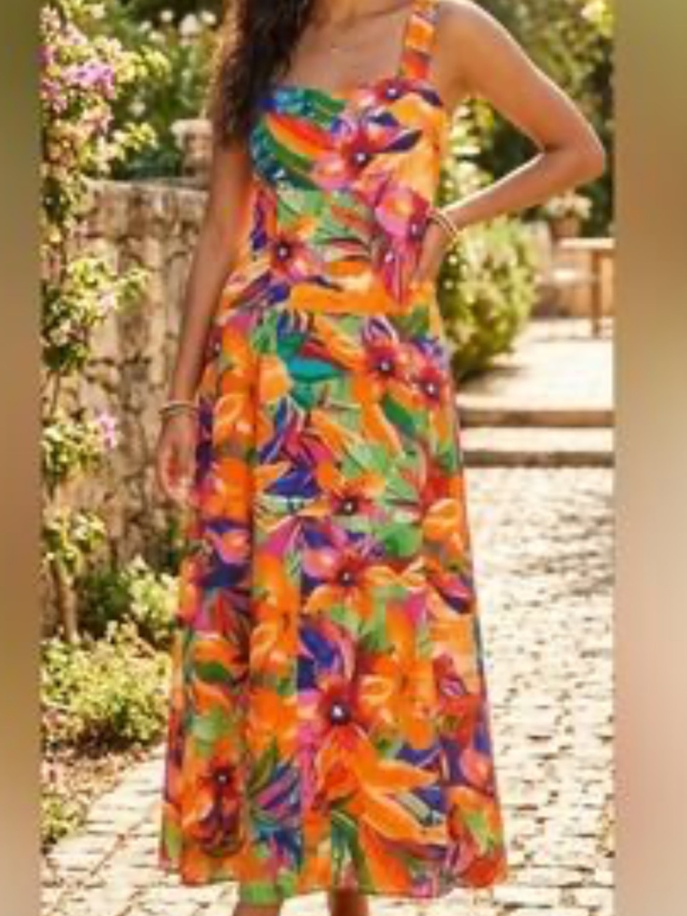 1. State Floral Sundress Tropical Resortwear Orange Multicolor Maxi Dress